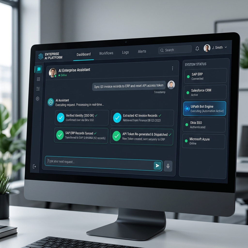 Robonizer Action-Oriented Conversational AI executing ERP sync and API token operations
